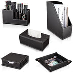 KINGFOM 5 PCS/SET Pu Leather Desk Organizer File Holder Accessories, Magazine Storage Rack+Desktop Pen&Pencil Holder+Tissue Box Cover+Leather Jewelry Accessories Tray - Image 2