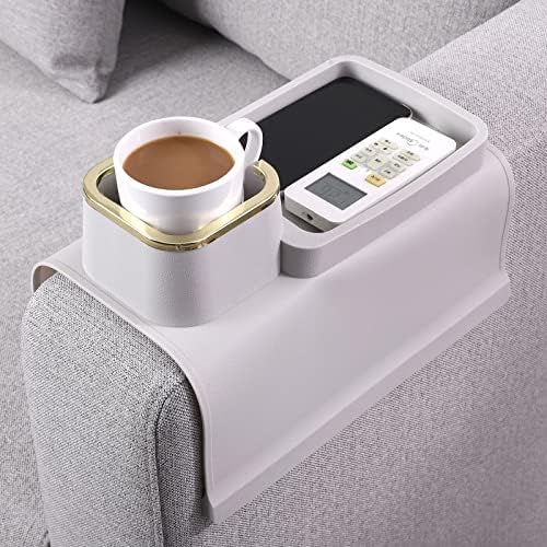 HMASYO Couch Cup Holder Tray – Weighted Silicone Sofa Armrest Organizer Table with Anti-Spill Coaster, Easy Reach for Drink, Snacks, Remote & Phone, Non-Slip Base, Easy Clean by HMASYO