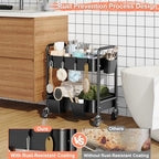 2 Tier Small Rolling Cart Metal with Wheels, Black Under Desk Storage Carts - Image 4
