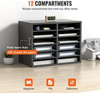 VEVOR Literature Organizers, 12 Compartments Office Mailbox with Adjustable Shelves, Wood Literature Sorter 20.4x12x16.1 inches for Office, Home, Classroom, Mailrooms Organization, EPA Certified Grey - Image 6