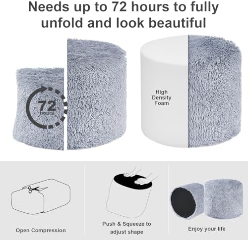 Hansleep Round Pouf Ottoman Foot Rest, Footstool, 17 x 14 Inch, Grey - Image 4