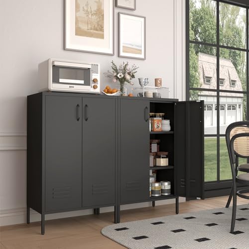 IRONFFICE Metal Storage Cabinet,Metal Cabinets with Doors and Adjustable Shelves,2 Door Storage Cabinets with Legs,Morden Accent Cabinets for Home Office,Black - Image 4
