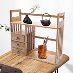 Bamboo Desk Book Shelf,Desktop Bookshelf Storage Rack Tabletop Standing Organizer Bookshelf with 3 Drawers,Freestanding Desk Bookcase for Home Dormitory Offices (Natural) - Image 4