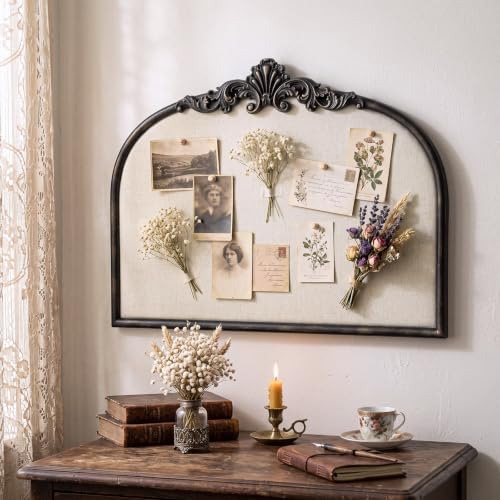 Novabright Arched Metal Framed Pinboard for Walls 20 x 15 Inch Cork Fabric by Unknown