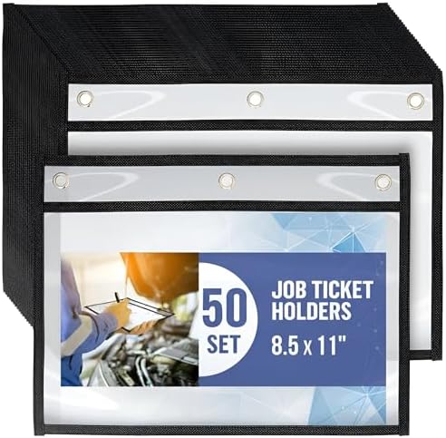 50 Pack Horizontal Job Ticket Holders 8.5x11 - Landscape Shop Ticket Holders 8 1/2 x 11 - Work Order Plastic Sleeves for Documents - Dry Erase Pocket Sleeve - Dry Erase Sleeves Clear Pocket Sleeve by Juzari