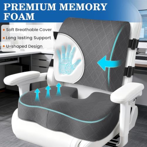 Back&Seat Cushion, Chair Cushions, Lumbar Back Support Pillow, Grey/X-Large - Image 3