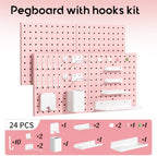 Magnetic Metal Pegboard Wall Organizer Kit, 4 Pack 10 x 10 in Panels Pink - Image 2