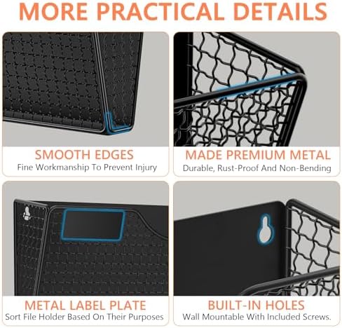 MFTEK Magnetic File Holder, 4 Pockets Magnetic File Folder Holder No Drilling Magnet Paper Mail Organizer Magazine Basket, Hanging Wall Storage Rack for Fridge Cabinets Office Classroom - Image 3