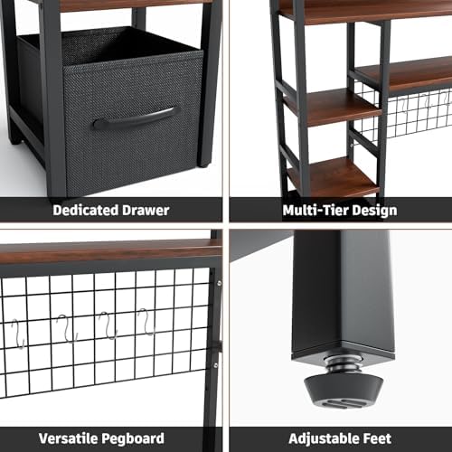 Desk Hutch for Computer Monitor,Desktop Bookshelf Organizer,4 Tier Desk Hutch with Grid Panel,38.6" Desk Shelf Storage Rack for Home Office,Study,Dorm,Walnut - Image 6