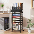 SWTYMIKI 9-Tier Rolling File Cart - Paper Organizer with Drawer and Trays, Wood Desk Office Organizer, Office Organization and Binder Storage for Workspace, Home, School, Black - Image 2