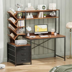 YOMILUVE 52" Computer Desk with Bookshelf, 3 Drawers ＆ Hutch for Bedroom - Image 3