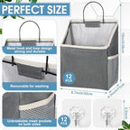 Woanger 12 Pcs Wall Hanging Storage Bag Wall Hanging Organizer Bag Over The Door Closet Basket Containers Bins with Hooks Pockets for Bedroom Bathroom, 15 x 4.3 x 8.7''(Gray) - Image 3
