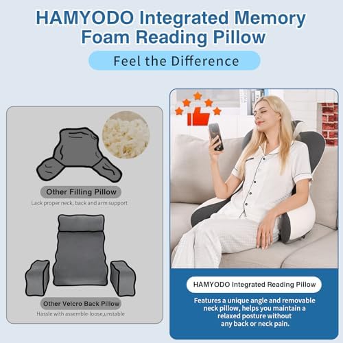 22" XL Reading Pillow Sitting in Bed,Back Support & Armrests(Grey & White) - Image 4