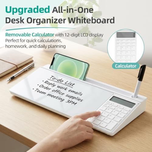 16"x7" Glass Desktop Whiteboard with Calculator, White - Image 2