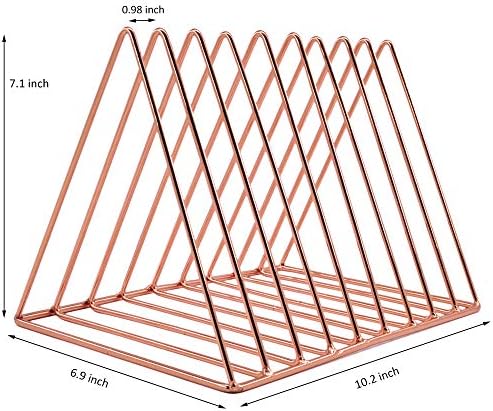 EASEPRES 9 Slot Magazine Rack Book Record Holder, Desktop Iron Storage Rack Bookshelf Multifunction Triangle File Organizer Sorter for Decor Home Office, Rose Gold Pack of 2 - Image 4