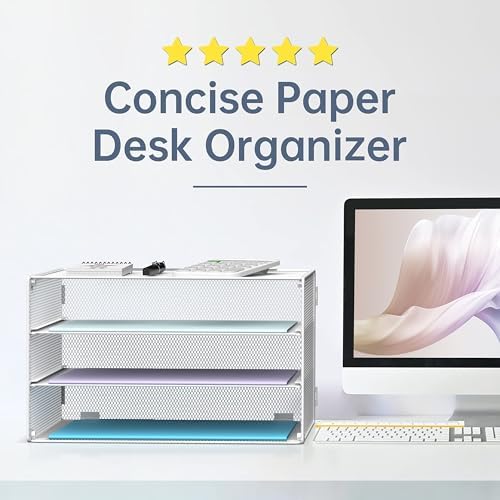 DALTACK 3 Tier Letter Tray Paper Organizer with Sliding Trays 2 Pack White - Image 3