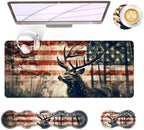 Large Keyboard Mouse Pad Set, Extended Mouse Pad+Keyboard Wrist Rest Support, Memory Foam Ergonomic Easy Typing, 4Pcs (31.5×11.8 in) Desk Pad Set for Office Home,American Flag Deer by Unknown