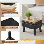 Storage Ottoman, Small Foot Stool Ottoman with Storage, Faux Leather Foot Rest with Wood Legs, Footstool for Living Room, Bedroom, Entryway, Black - Image 4