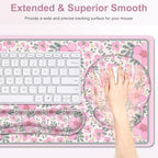 Floral Desk Mat, 4in1 Large Mouse Pad with Wrist Rest, Cute Desk Matt for Desktop, Deskpad Mat, Anti-Slip XXL Computer Ergonomic Mousepad with Wrist Support for Keyboard and Mouse I Pink Flowers - Image 4