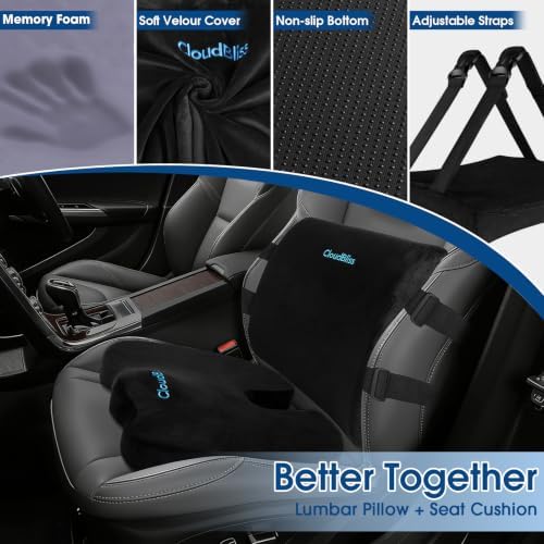 CloudBliss Ergonomic Seat Cushion & Lumbar Support Pillow Set, Black,Large - Image 3