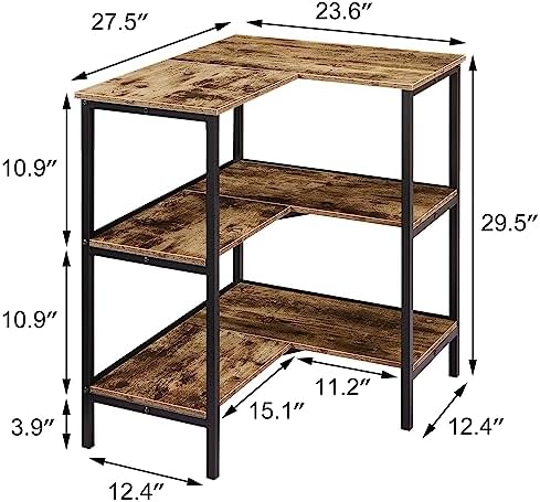 VECELO Corner Cabinet Table with 3 Tier Open Shelf, Multipurpose Display Organizer Storage Stand, for Small Space Living Room Home Office Kitchen,Grey - Image 2