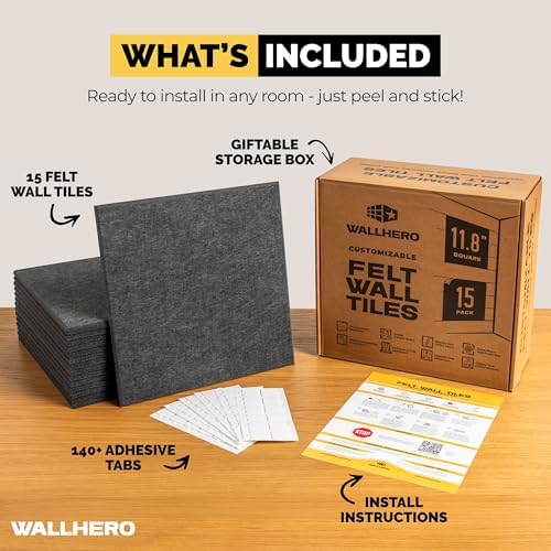 WALLHERO Cork Boards for Office, Dart Board Wall Protector, 59"x36" | 15 Pack | Black Bulletin Board, Cork Board, Cork Board Squares, Homasote Board, Bulletin Board Tiles (Gray Black) - Image 3