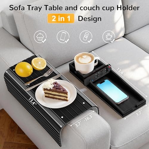 Korser Couch Armrest Table, Sofa Arm Tray with Removable Cup Holder, 2 in 1 Anti-Slip Armrest Tray Table for Couch, Bamboo Foldable Couch Cup Holder for Drinks Snacks Phone Remote Control - Image 6