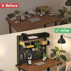 Clamp On Desk Shelf Organizer with Pegboard Desk Hutch Dorm with Storage Bookshelf Desk Top Organizer Shelf Multi-Purpose White & Black Desktop Shelves & Office Shelves (Black, W - 31.5") - Image 4