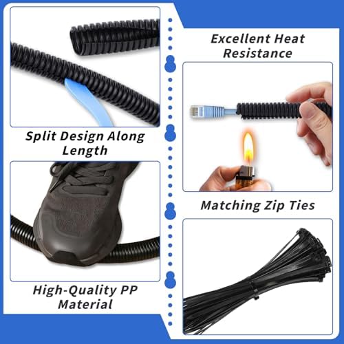 Oleitodh 250 ft 1/2 in OD Split Wire Loom Tubing, with 20 Cable Ties - Image 3