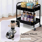 2 Tier Metal Rolling Utility Cart with Wheels Under Desk Storage Cart with Handle, Roll Around Organizer Trolley for Small Space Pantry Bathroom Home Kitchen Office Snack Baby Supplies, Black - Image 3