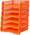6 Pcs Orange Turn in Trays Classroom, Stackable Paper Bins for Classroom, 13x9x2.8 inch Plastic Baskets Desktop Organization System Office (Orange) by Unknown