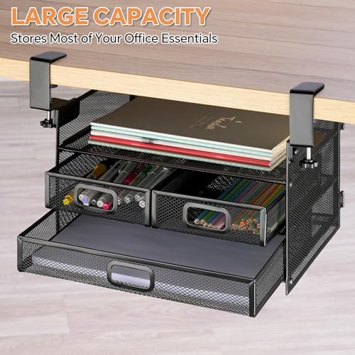 3 Layer Under Desk Drawer Storage Organizer, No Drill Clamp - Image 3