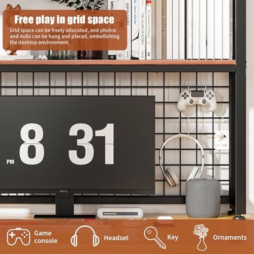 HUATOL Desktop Bookshelf for Computer Desk, 2-Tier Multipurpose Wood Countertop Bookshelf, Multipurpose Freestanding Storage Rack Display Shelf for Office, Home Decor, Kitchen, Brown - Image 4