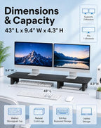 Aothia 43 in Black Solid Wood Dual Monitor Stand, Monitor Riser for Desk - Image 2