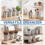 9 Pcs Galvanized Pen Holder, Metal Trash Can, with Side Handles - Image 3