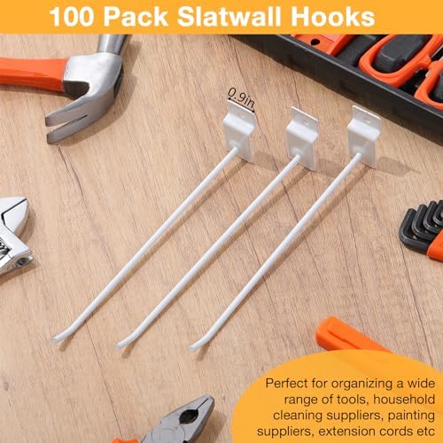 Moxweyeni 100 Pack Slatwall Hooks for Retail Garage Metal,7.8 Inch,White - Image 5