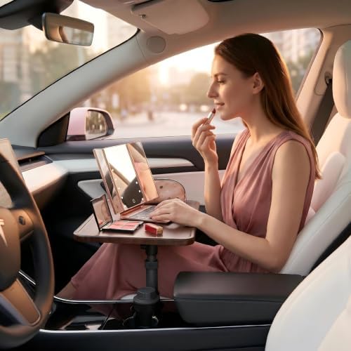 Car Desk for Laptop, Car Table & Car Tray with 360° Rotating Cup Holder, Adjustable Height Car Food Tray, As Car Table Tray or Car Seat Tray, Compatible with Tesla Model 3/Y/S, Ford/Most Vehicles - Image 2