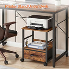 HOOBRO 2-Tier Printer Stand, Under Desk Printer Table with Drawer, Printer Cart with Storage, with Casters/Adjustable Feet, for Home Office, Study, Living Room, Rustic Brown and Black, BF20PS01 - Image 3