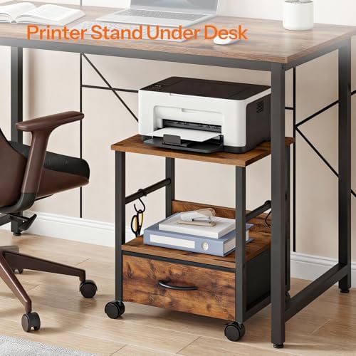 HOOBRO 2-Tier Printer Stand, Under Desk Printer Table with Drawer, Printer Cart with Storage, with Casters/Adjustable Feet, for Home Office, Study, Living Room, Rustic Brown and Black, BF20PS01 - Image 3
