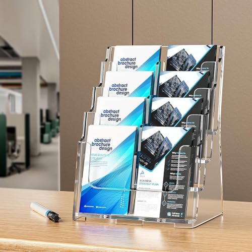 FUCDTEFC 2 Pack Acrylic Brochure Holder 8.5x11 & 4 x9 Inches, Clear 4 Tier Magazine Holder Brochure Display Stand w Removable Divider, Literature Pamphlet Flyer Holder for Wall Mount or Countertop - Image 6