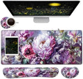 Large Mouse Pad + Keyboard Wrist Rest Set, Extended Gaming Mousepad (31.5X11.8 inch) with Non-Slip Rubber, Ergonomics Memory Foam Mouse Wrist Rest Support, Pink Peony Pattern XXL Desk Pad by Unknown