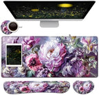 Large Mouse Pad + Keyboard Wrist Rest Set, Extended Gaming Mousepad (31.5X11.8 inch) with Non-Slip Rubber, Ergonomics Memory Foam Mouse Wrist Rest Support, Pink Peony Pattern XXL Desk Pad by Unknown