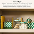 MACKENZIE-CHILDS Enamel Recipe Box, Green-and-White Emerald Check - Image 2