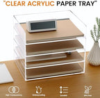 Acrylic Paper Tray, 4 Tier Paper Organizer for Desk, Clear Acrylic Desk Organizers, Stackable Letter Tray Workspace Organizer -Art Storage for School Classroom -4 Pack… - Image 2