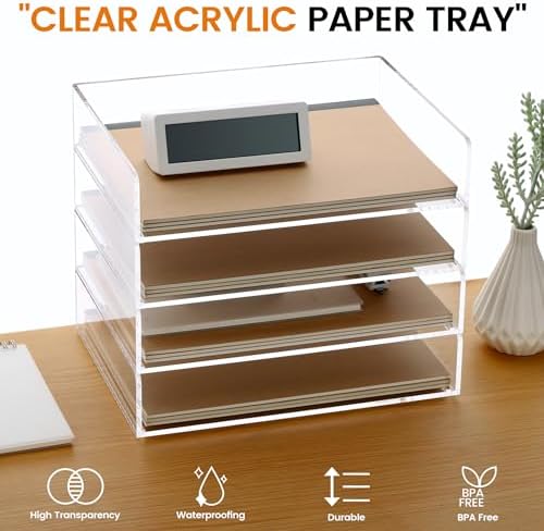 Acrylic Paper Tray, 4 Tier Paper Organizer for Desk, Clear Acrylic Desk Organizers, Stackable Letter Tray Workspace Organizer -Art Storage for School Classroom -4 Pack… - Image 2