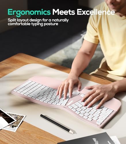 Nulea RT07B Wireless Ergonomic Keyboard - Split Keyboard, Wrist Rest, Natural Typing, Bluetooth and USB Connectivity, USB-C Rechargeable,Compatible with Windows Mac (Silver White) - Image 2