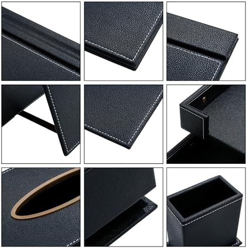 Leather Desk Set, 13-Piece All-in-One – Executive Desk Accessories & Office Supplies, Desk Organizer with Desk Pad & Blotter, 2-Tier Letter Tray, Luxury Office Desk Decor & Boss Gifts (Black) - Image 5