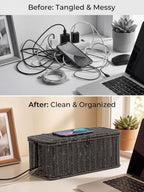 Cable Management Box, Cord Organizer with Lid & Cable Ties - Black, M - Image 5