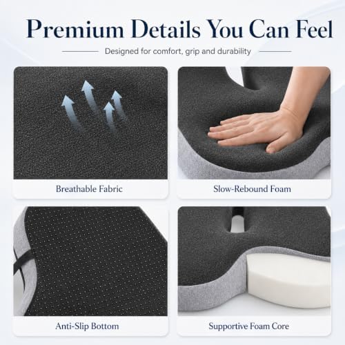 Lumbar Support Pillow for Office Chair, L-Shaped Memory Foam Seat Cushion with Back Support, Ergonomic Office Chair Cushion with Breathable Washable Cover, Non-Slip Base (Black) - Image 4