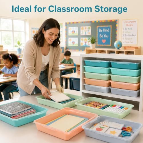 12 Pcs Letter Size Flat Storage Tray with Latching Lid (Morandi) - Image 5